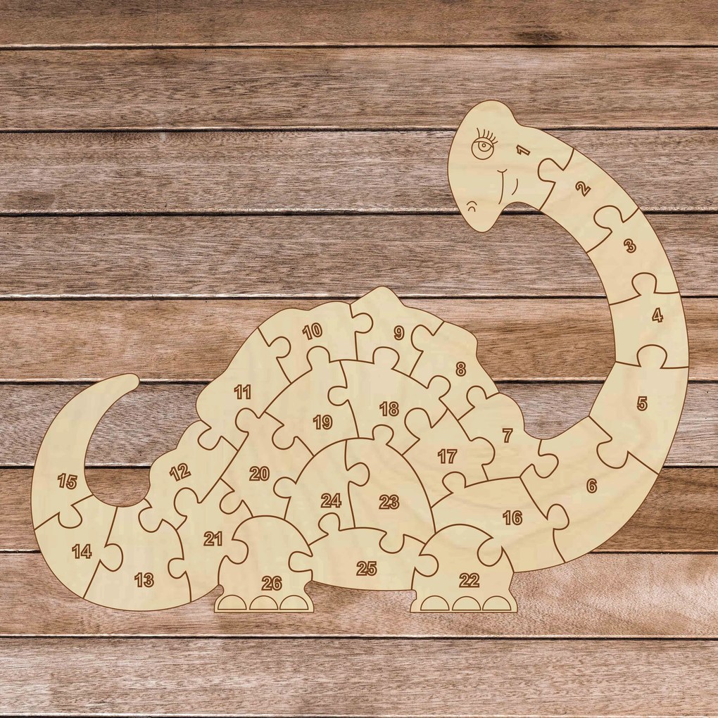 Detské drevené puzzle - Dinosaurus a čísla 26 dielikov | SENTOP H023: 25 x 20 cm 4147-63791 H023
