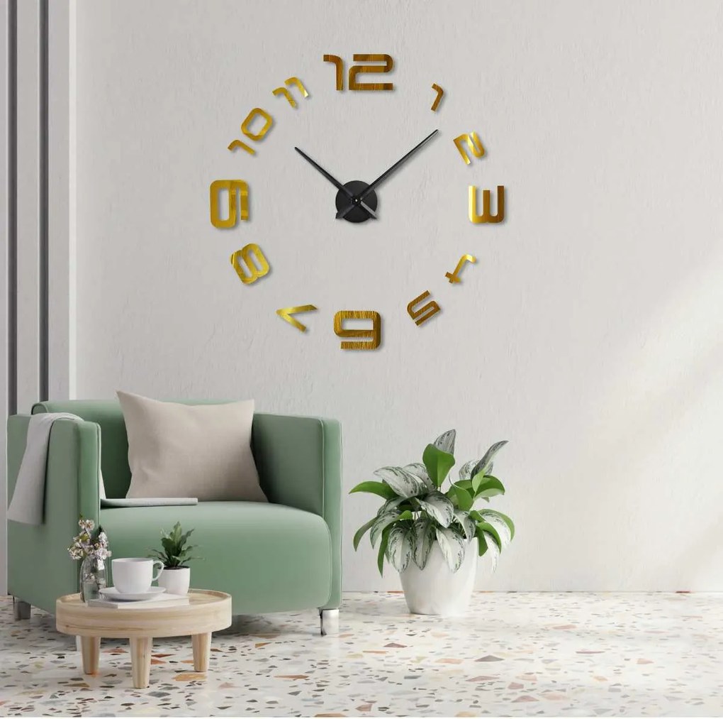 3D nástenné nalepovacie hodiny - ARES: Zrkadlo SILVER Farba čierna RAL 9005 80 cm 3391-104163 12S008