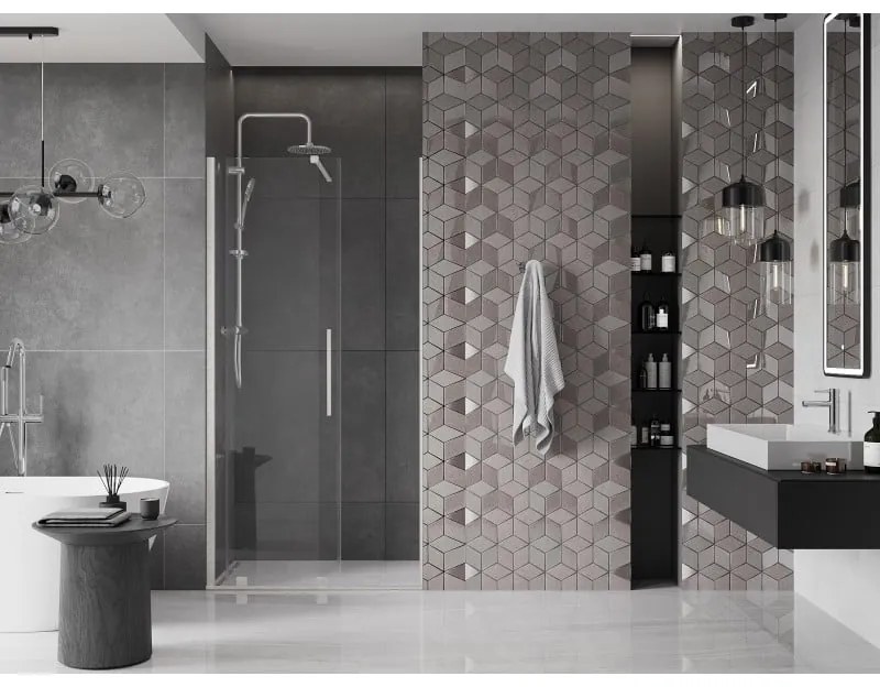 Mexen Velar, posuvné sprchové dvere do otvoru 120 cm, 8mm číre sklo, brúsená oceľ, 871-120-000-01-97