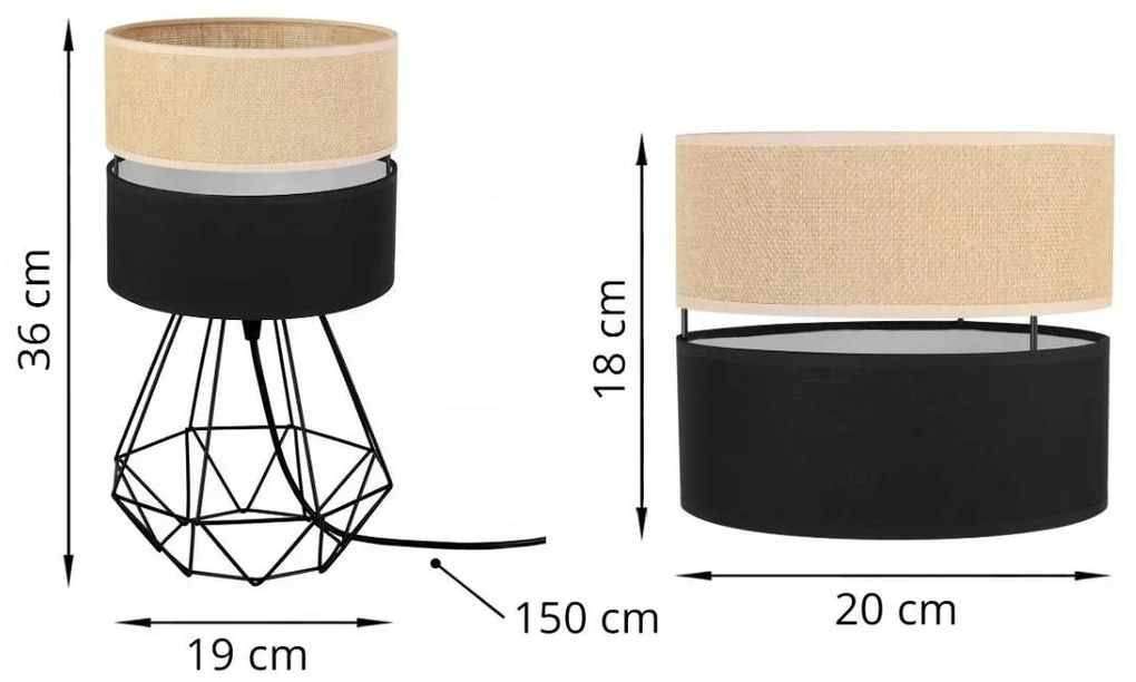 Stolná lampa Juta, 1x jutové/čierne textilné tienidlo, d