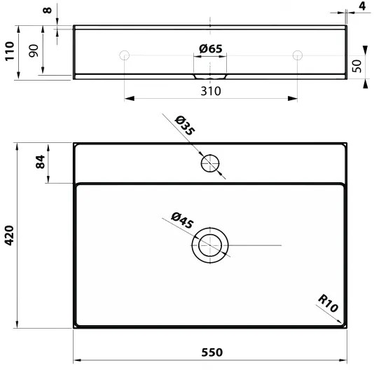 Sapho - Umývadlo na dosku AURUM 55x42 cm, brúsená nerezová oceľ