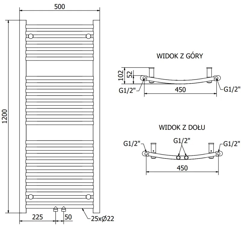 Mexen Ares, vykurovacie teleso 1200 x 500 mm, 531 W, čierna, W102-1200-500-00-70