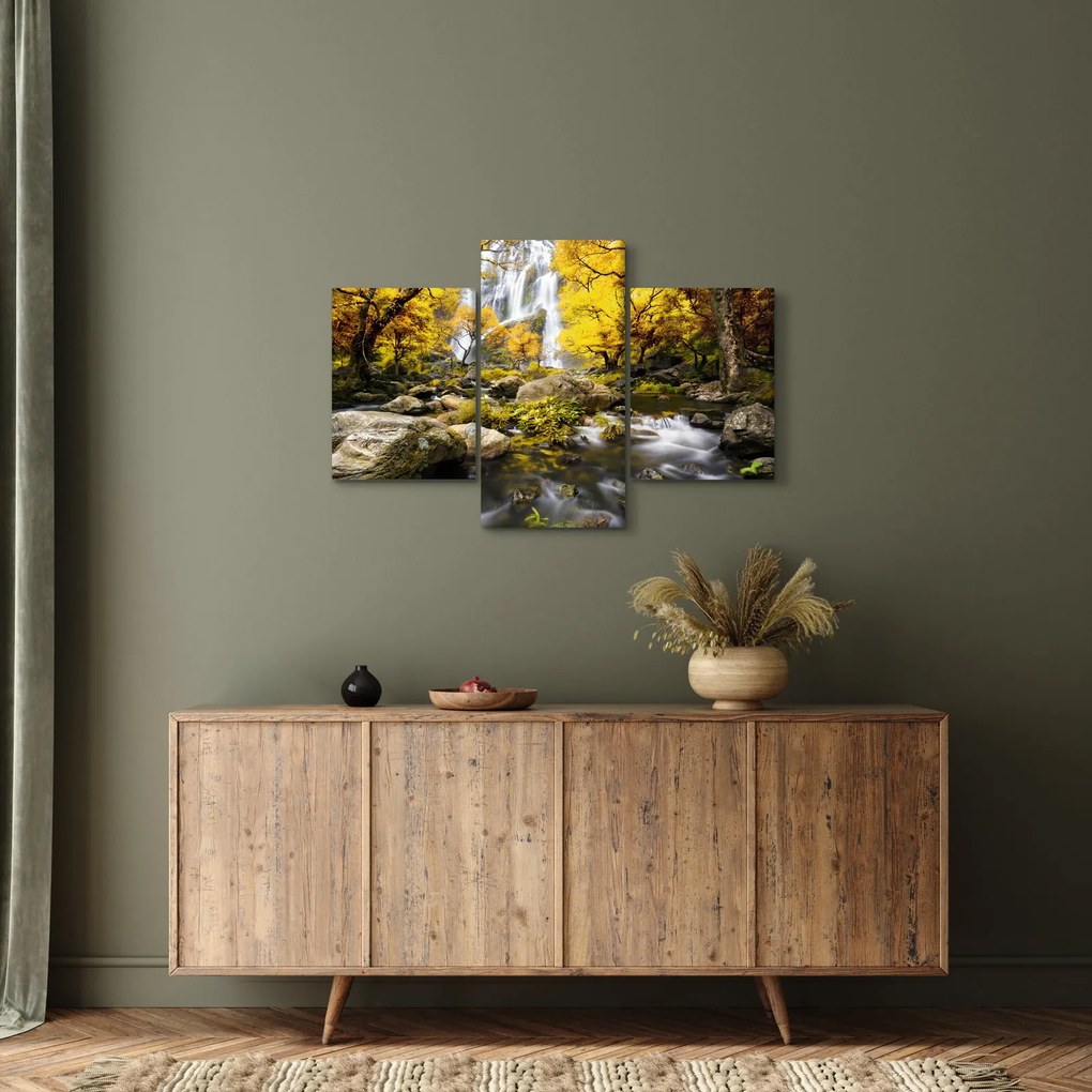 Obraz - Vodopády v jesennej krajine, žlté (90x60 cm)