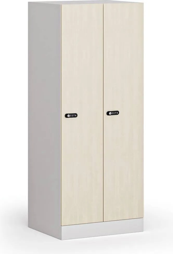 Šatníková skrinka S1 znížená, 2 oddiely, 1500 x 600 x 500 mm, mechanický kódový zámok, laminované dvere, breza