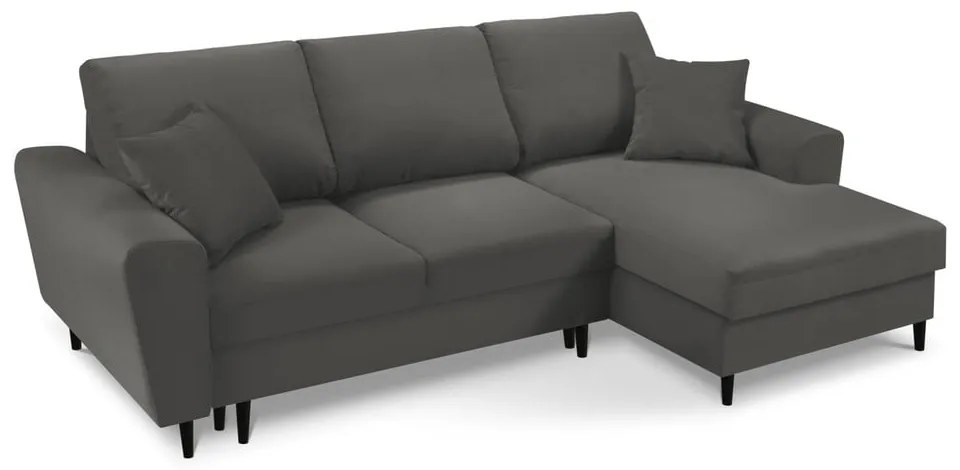 Tmavosivá menčestrová rozkladacia/s úložným priestorom rohová pohovka (pravý roh/s leňoškou) Kyoto – Cosmopolitan Design