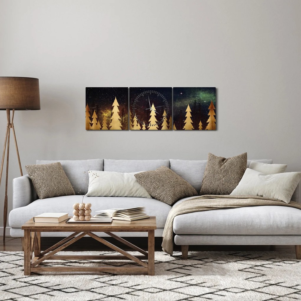 Obraz - Zlatá noc (s hodinami) (90x30 cm)
