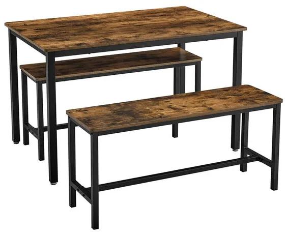 Jedálenský set Paige - stôl, 2x lavica (hnedá)