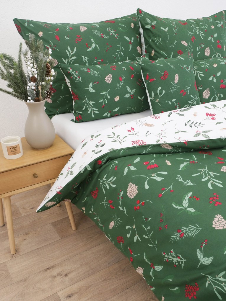 Vianočné francúzske bavlnené obliečky Renforcé - Cezmínové vetvičky