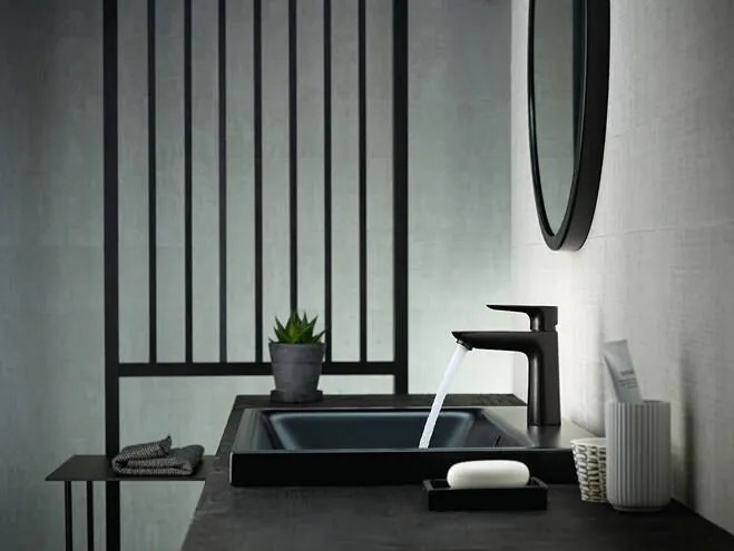 Hansgrohe Talis E, umývadlová batéria 110 s odtokovou súpravou s ťahadlom, čierna matná, HAN-71710670