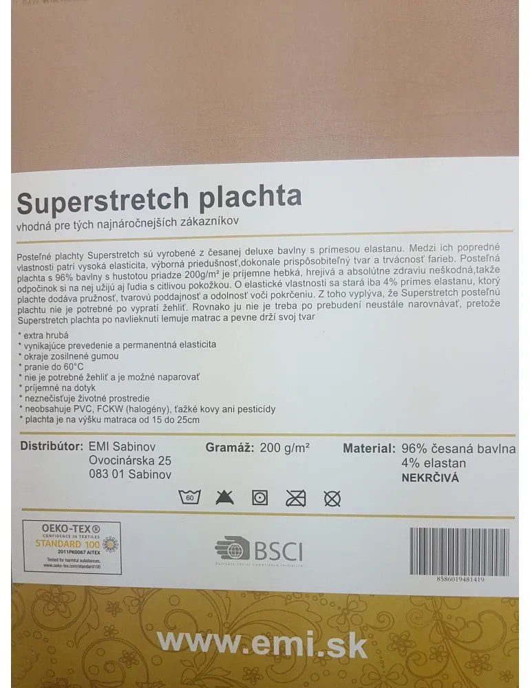 Plachta posteľná oriešková superstretch EMI, Plachta 90x200