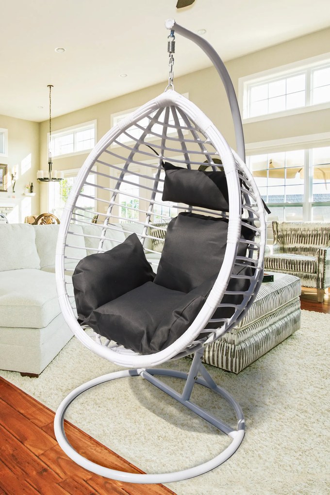 Závesné kreslo 04 biele so sivou poduškou