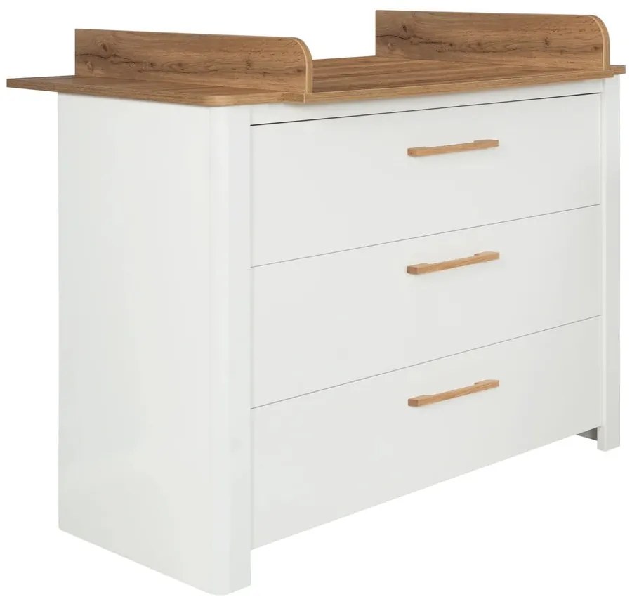 Biela nízka detská komoda v dekore duba s prebaľovacím pultom 119x100 cm Ava – Roba