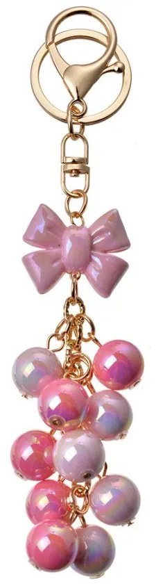 Ružový prívesok na kľúče s mašľou - 6*2*9 cm