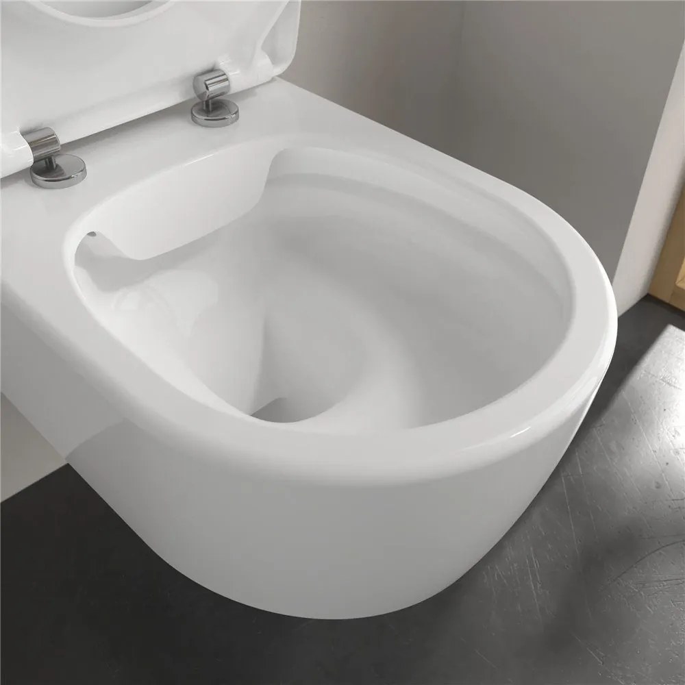 VILLEROY &amp; BOCH Avento Combi-Pack, závesné WC s DirectFlush + WC sedátko s poklopom SlimSeat, s QuickRelease a Softclosing, biela alpská, s povrchom CeramicPlus, 5656RSR1