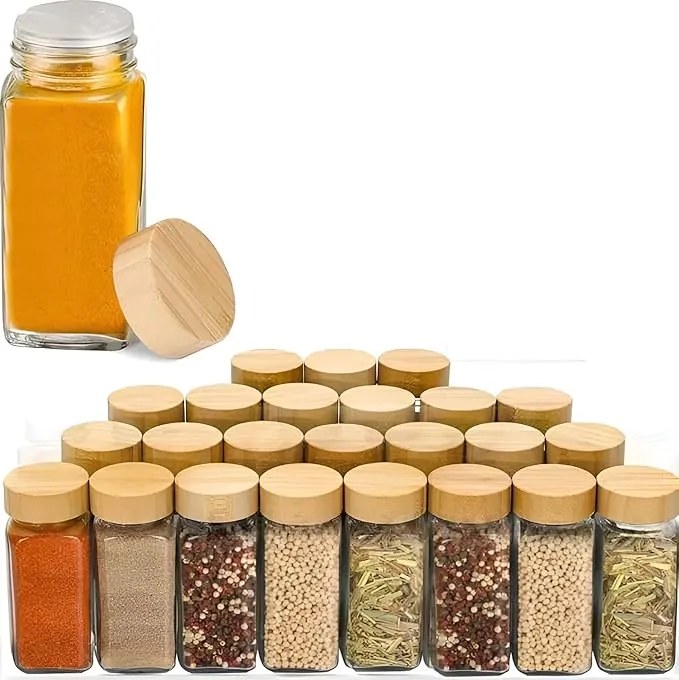 Sada 12ks koreničiek hranatých s bambusovým viečkom DECOR 120 ml