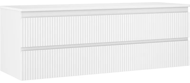 Mexen Rivel, kúpeľňová skrinka pod umývadlo 140 cm s hornou časťou, 2 zásuvky, drážkovaná, biela matná, 91A20-14047-2-BFFC01