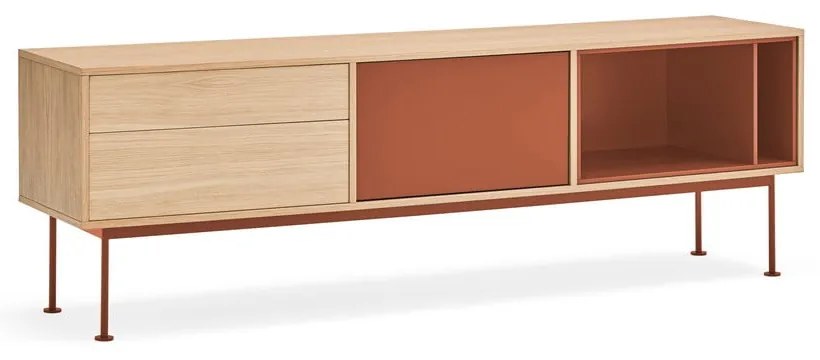 Tehlovočervená TV komoda v dubovom dekore Teulat Yoko