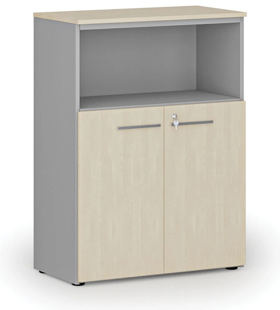 Kombinovaná kancelárska skriňa PRIMO GRAY, 800 x 420 x 1087 mm, sivá/breza