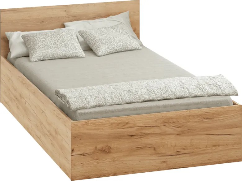 Posteľ s kovovým roštom a úložným priestorom, 120x200, dub craft zlatý, DOLI