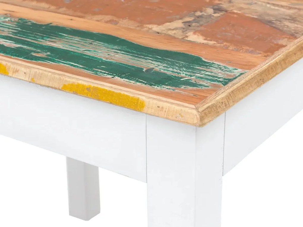 furniture-nabytek.cz - Masivní jídelní stůl Perth z recyklovaného dřeva, lakovaný, bílý s barevnými prvky – 80×80 cm