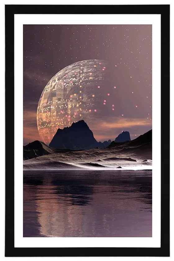 Plagát s paspartou futuristická krajina - 60x90 silver