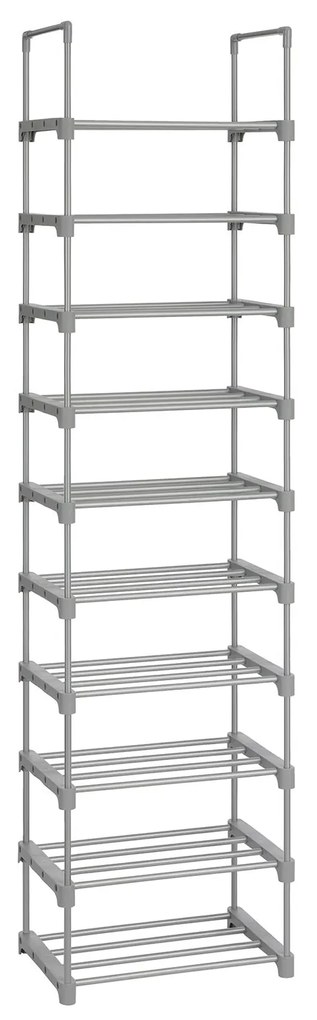 Stojan na topánky, skladací, 10 políc, sivý, 174x45x30cm