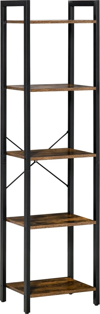 HOMCOM Priemyselný 5-poschodový regál s oceľovým rámom pre obývačku, kanceláriu, kuchyňu a spálňu 40x30x154 cm Rustikálna hnedá | Aosom