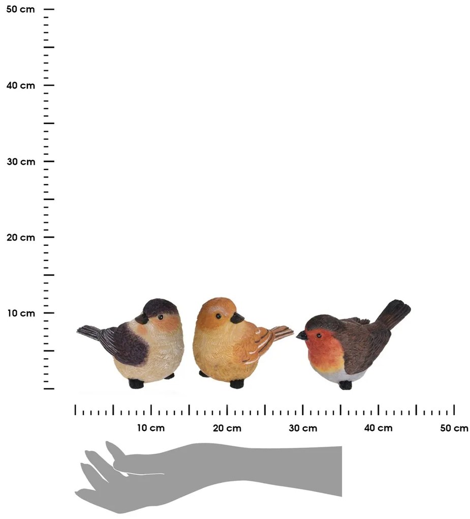 Záhradná figúrka z polistone Little Birds, sada 3ks, 9 cm, viacfarebná