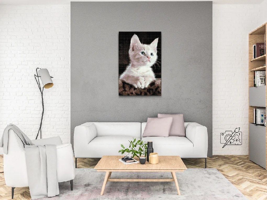 Gario Diamantové maľovanie Biela mačka Rozmery: 40 x 60 cm, Rámovanie: S vnútorným rámom, Diamanty: Okrúhle