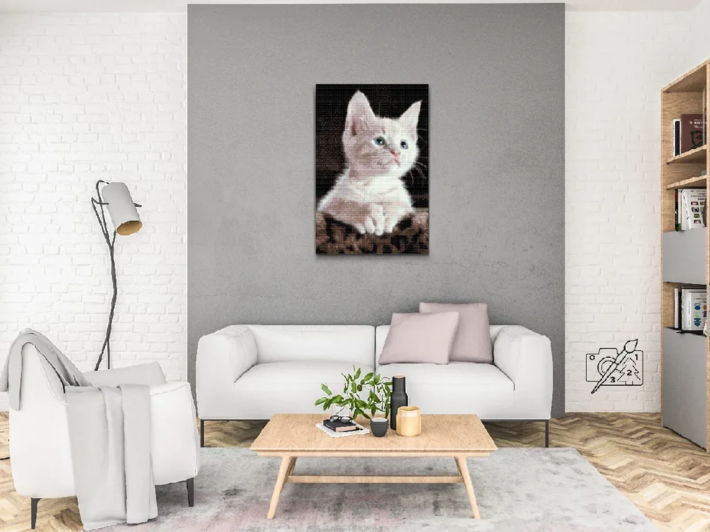 Gario Diamantové maľovanie Biela mačka Rozmery: 80 x 120 cm, Rámovanie: S vnútorným rámom, Diamanty: Štvorcové