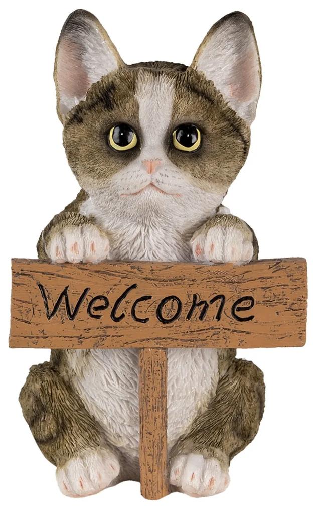 Dekoratívne soška mačky s ceduľkou Welcome - 12 * 9 * 19 cm