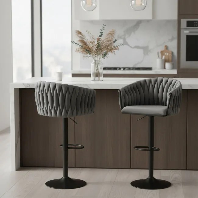 Barová stolička COFTON zamatová, grafitová / čierna