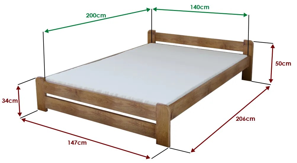 Posteľ Emily 140 x 200 cm, dub Rošt: S latkovým roštom, Matrac: Matrac DELUXE 10 cm