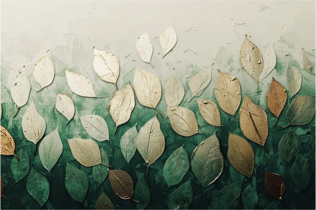 Obraz - Zlato-zelené listy (90x60 cm)