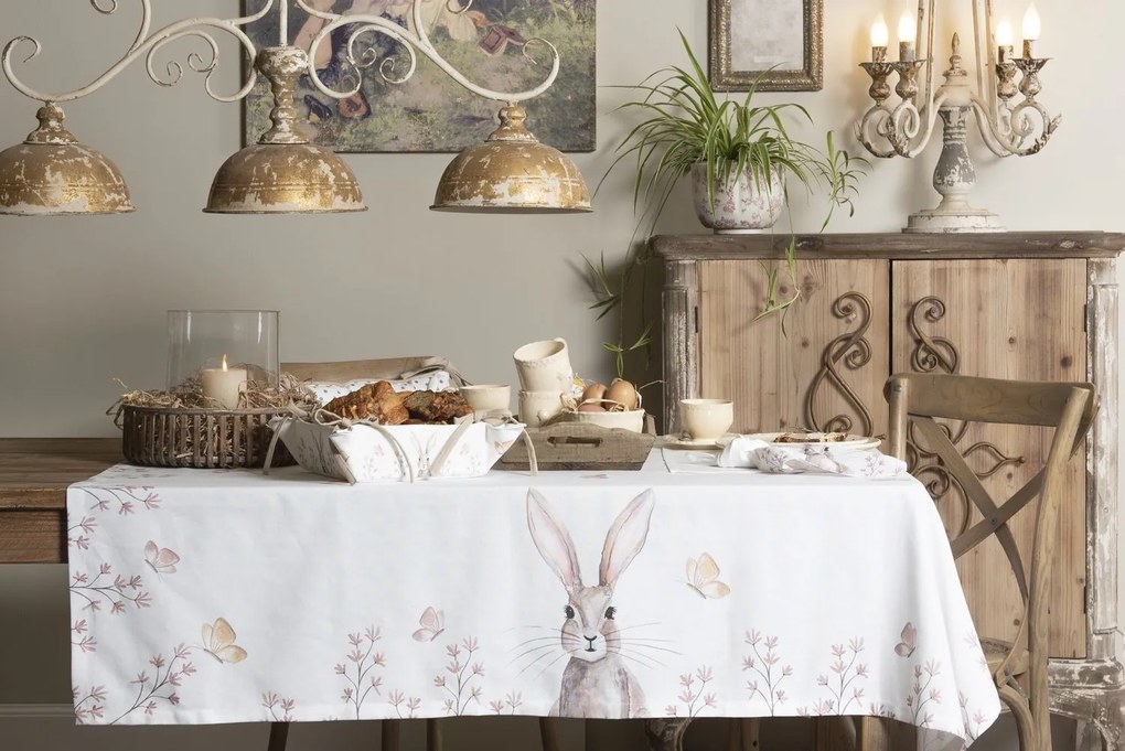 Bavlnený obrus s veľkonočným motívom Rustic Easter Bunny - 150 * 250 cm