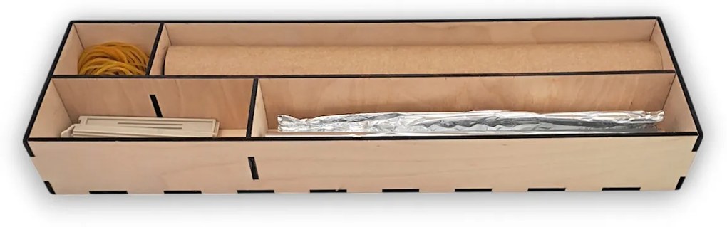 Organizér na fólie/alobal, 4 priehradky do zásuvky, drevený VASKY 13 x 46 cm