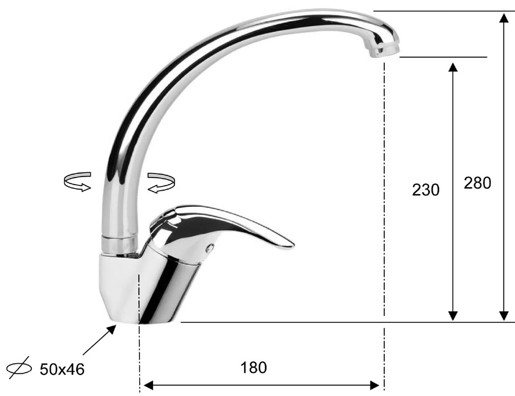 Sapho Sapho, SALY stojánkova drezová batéria s vysokou hubicou, výška 280mm, chróm, SA511