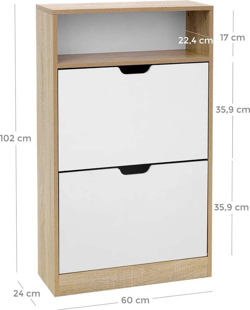 Botník s 2 dvierkami, biela a prírodná farba