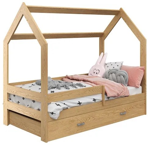 Detská posteľ DOMEČEK D3 borovica 80 x 160 cm Rošt: Bez roštu, Matrac: Matrac EASYSOFT 10 cm, Úložný box: S bielym úložným boxom