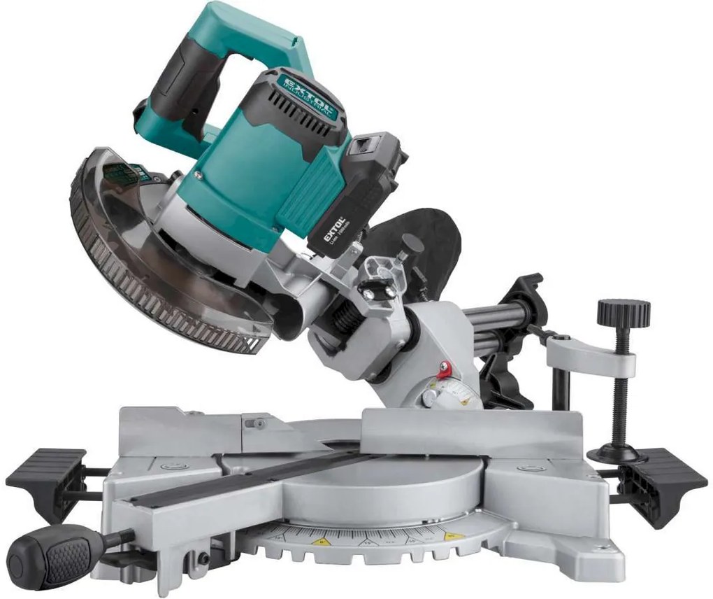 EXTOL INDUSTRIAL Pokosová AKU píla s posuvom, Share20V, bezuhlíkový motor, 1x2Ah Li-ion, nabíjačka 8791826