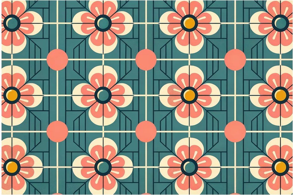 Obraz - Retro vzor s kvetmi (90x60 cm)