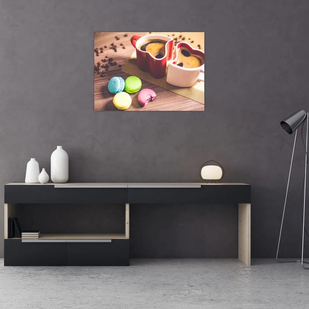 Sklenený obraz kávy a makronek (70x50 cm)