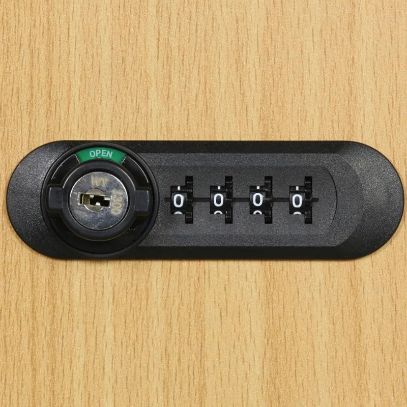 Šatníková skrinka S1 s úložnými boxmi, 2 boxy, 1850 x 300 x 500 mm, demont, mechanický kódový zámok, laminované dvere, buk