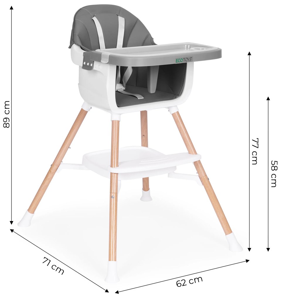 EcoToys Detská jedálenská stolička 2v1, šedá ECOTOYS
