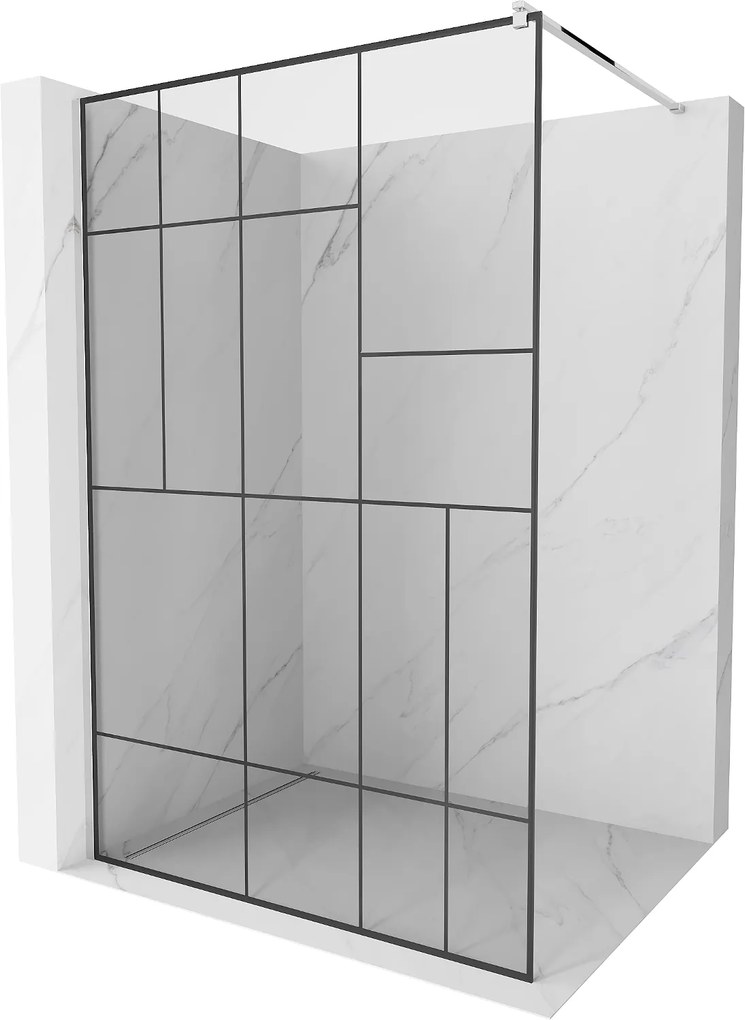 Mexen Kioto sprchová zástena 100x200 cm 8 mm, chrómový profil, sklo čierny vzor 2, 800-100-101-01-78