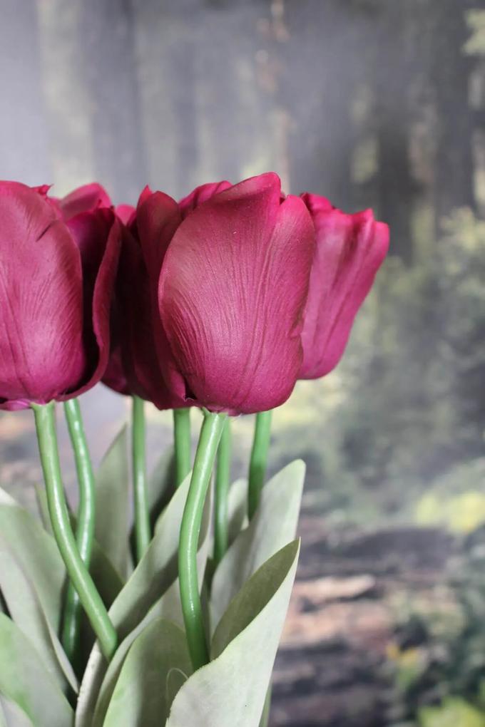 Fialový umelý tulipán s listami 67cm 1ks