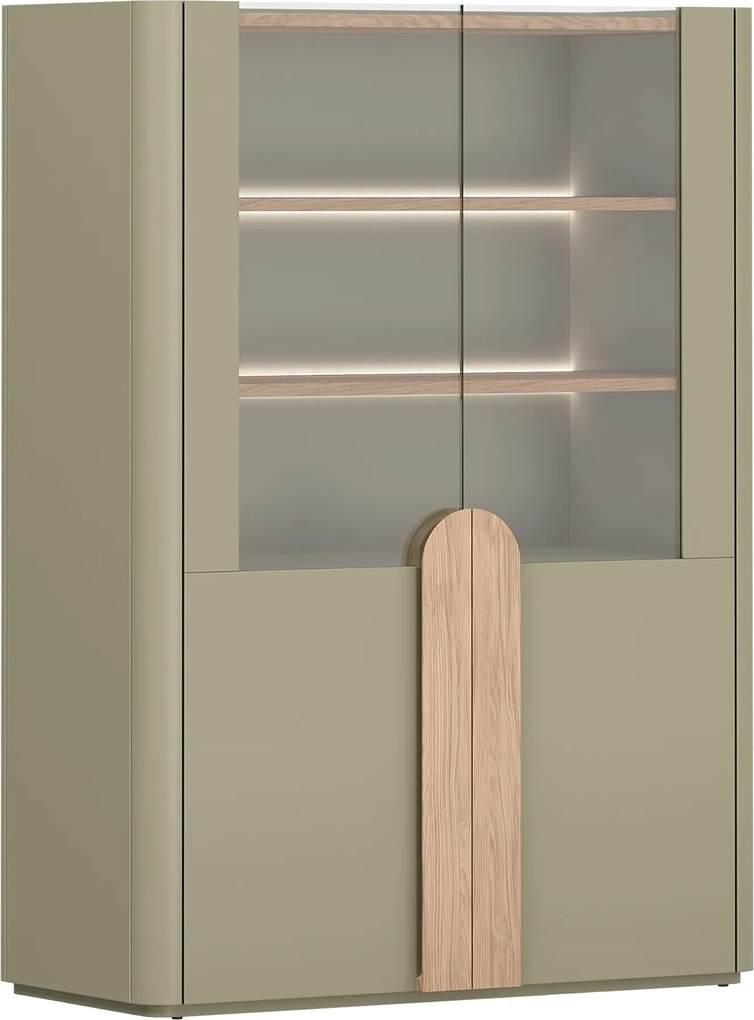 Vitrína Amilio 100 cm dvojdverová - eukalyptus / dub baltic dune / úchyty dub prírodný