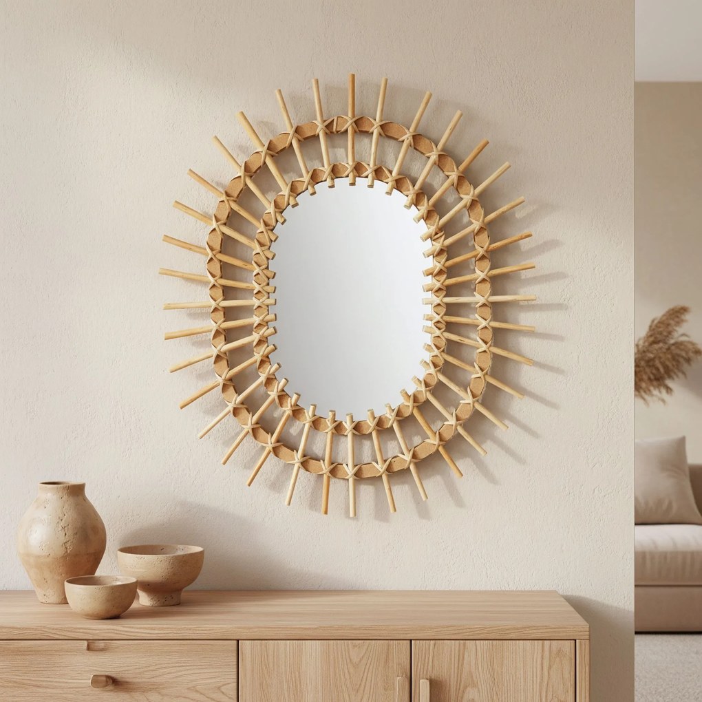 Tutumi Tutumi, nástenné zrkadlo Boho 57x49 cm QDJ5749, svetlá hnedá, HOM-02819