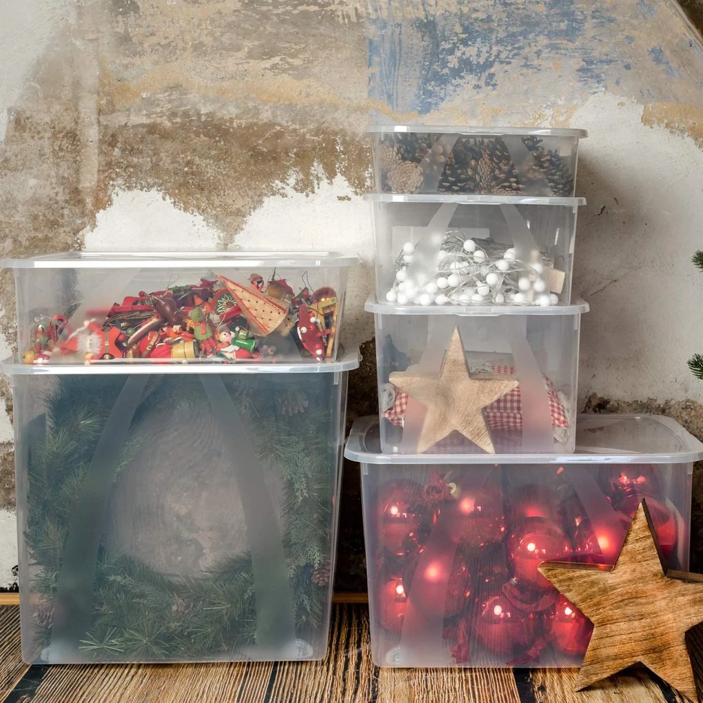 Sada 4 kusov úložných boxov s vekom, Rotho LONA, 42x35x17 (4 x 19l) SADA