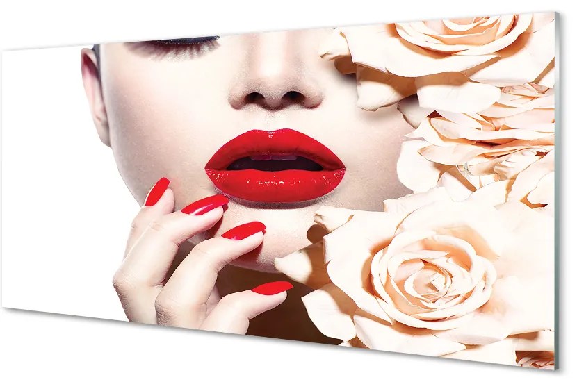 Obraz plexi Ruže červené pery žena 100x50cm